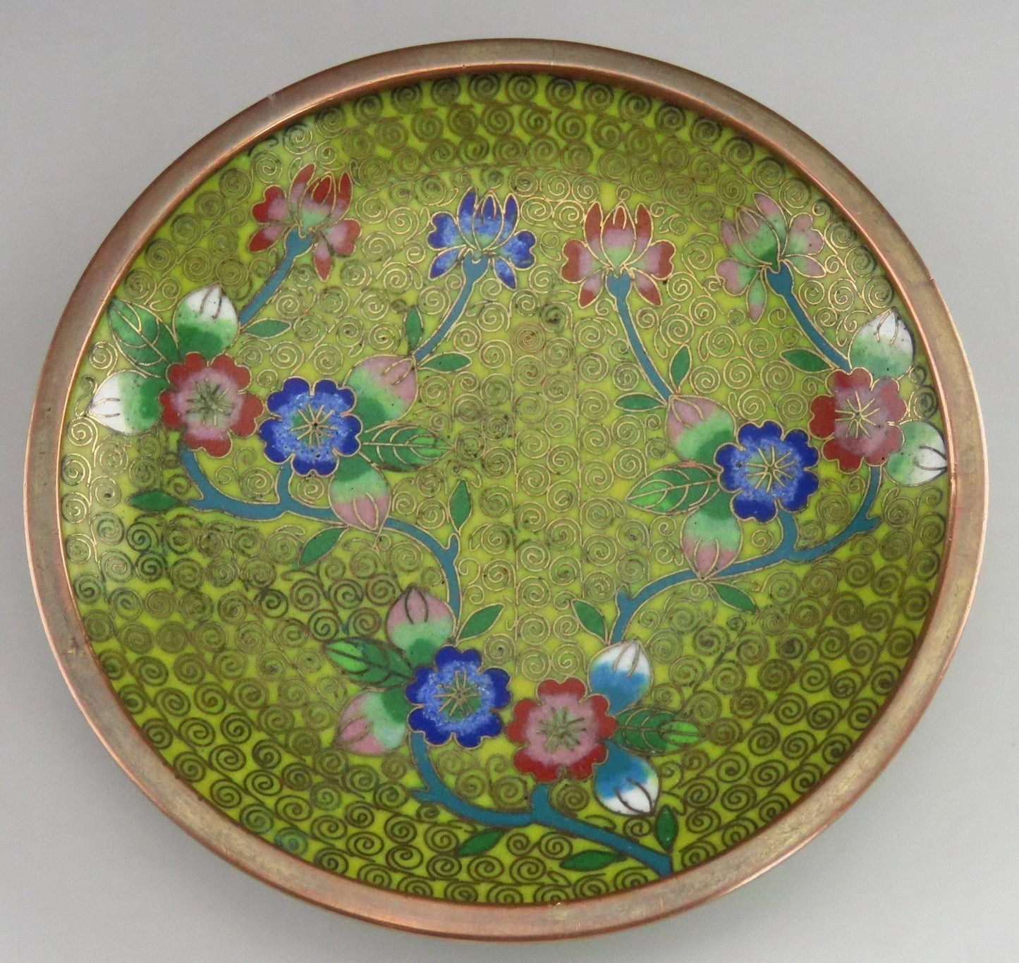 Early 1900's Chinese Cloisonné Enamel Brass Matchstick Ashtray Smoking Set