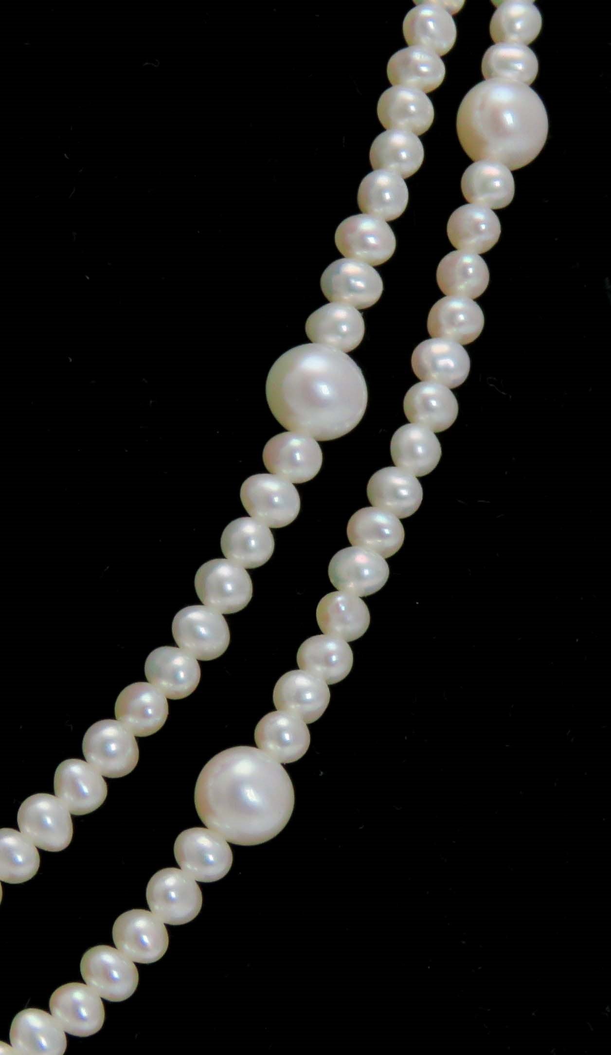 Modern Double Strand 10k Gold Cultured Pearl Necklace
