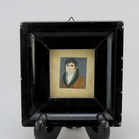 Nice Pair Early 1800s English Handpainted Miniature Portrait Paintings Man Woman