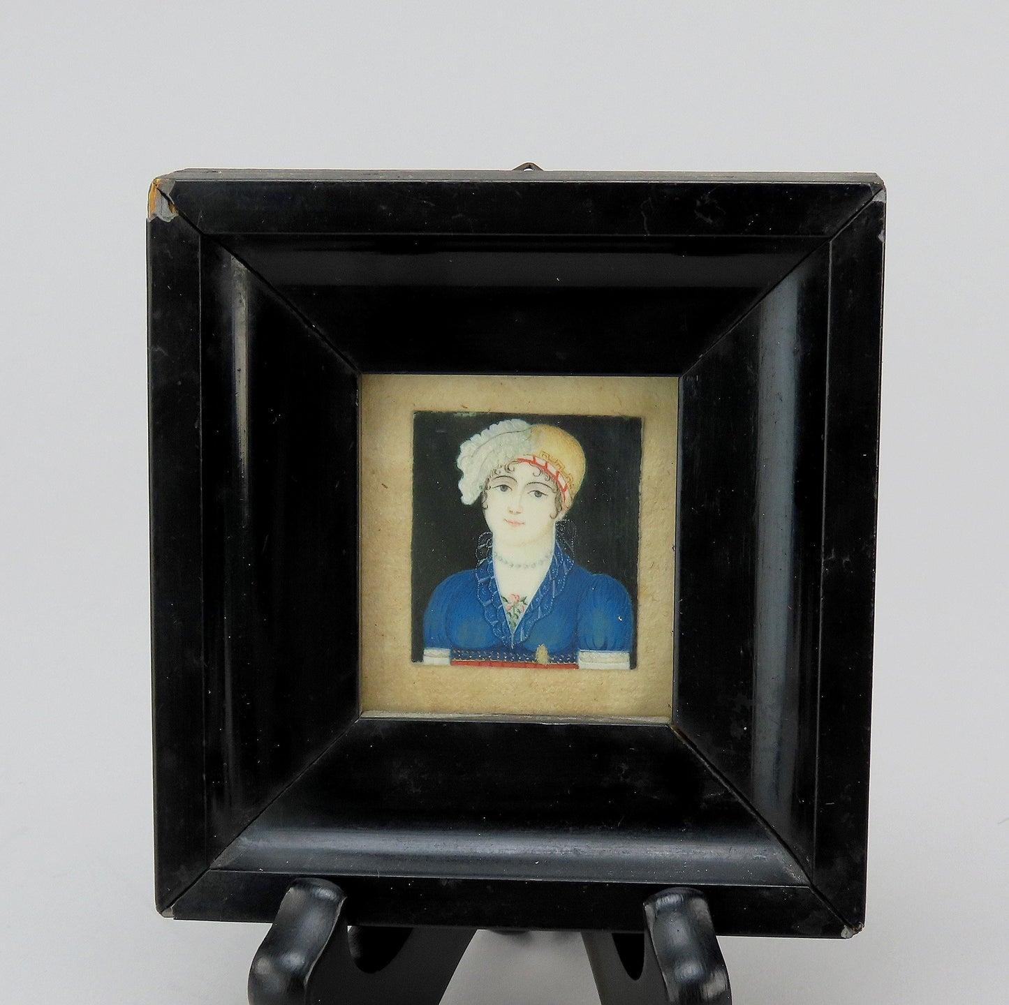 Nice Pair Early 1800s English Handpainted Miniature Portrait Paintings Man Woman