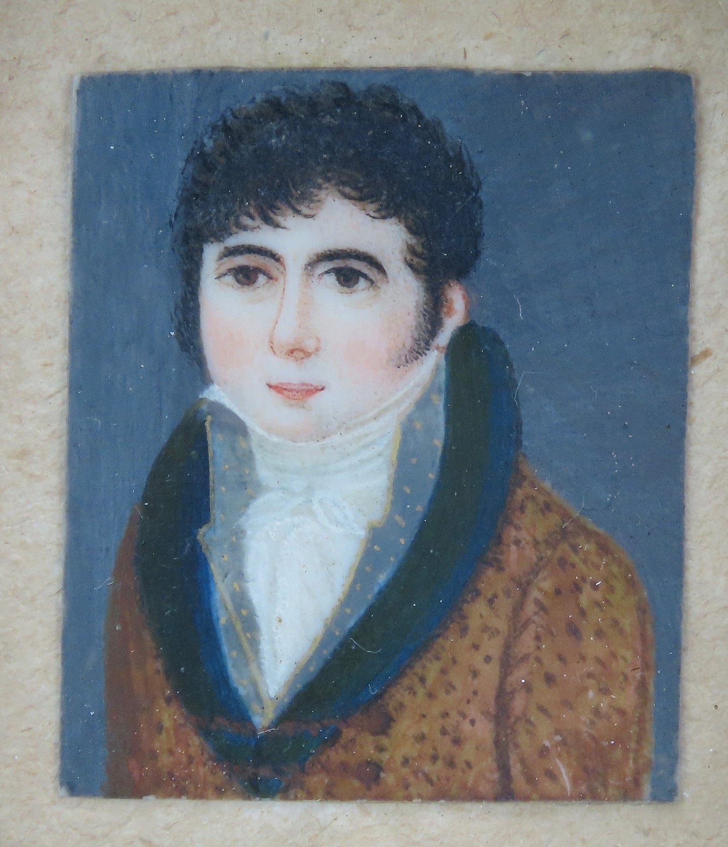Nice Pair Early 1800s English Handpainted Miniature Portrait Paintings Man Woman