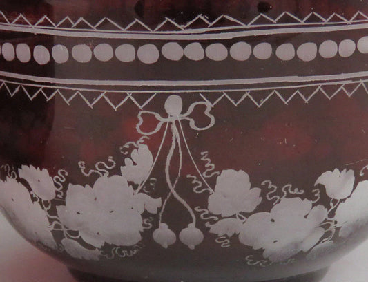 Beautiful Pair Antique Mid 1800s Bohemian Red Ruby Cut Glass Dessert Bowls (5/6)