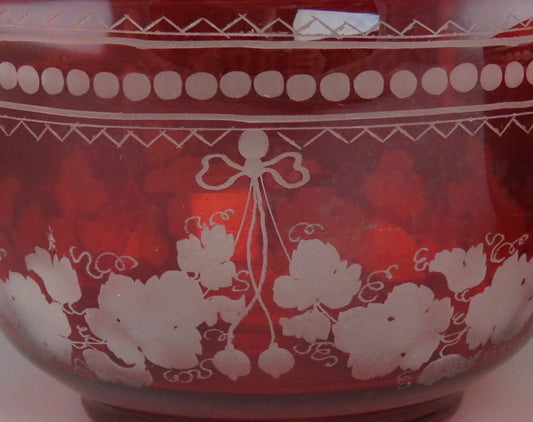 Beautiful Pair Antique Mid 1800s Bohemian Red Ruby Cut Glass Dessert Bowls (4/6)