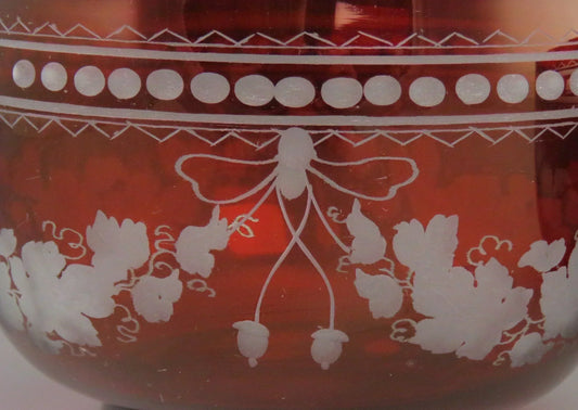 Beautiful Pair Antique Mid 1800s Bohemian Red Ruby Cut Glass Dessert Bowls (2/6)