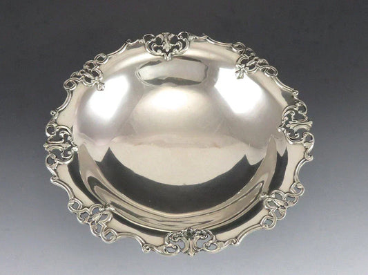 Antique 1923 English Sterling Silver Decorative Rim Compote/Raised Dish or Bowl