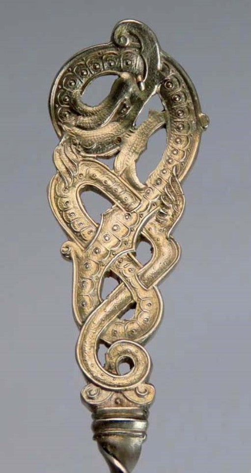 1901 Antique Danish 826 Silver Dragon Handle “Bibs” Serving Spoon