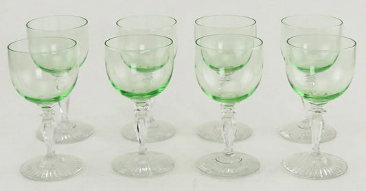 5 Antique Great Quality Hand Blown Green Wine Glasses