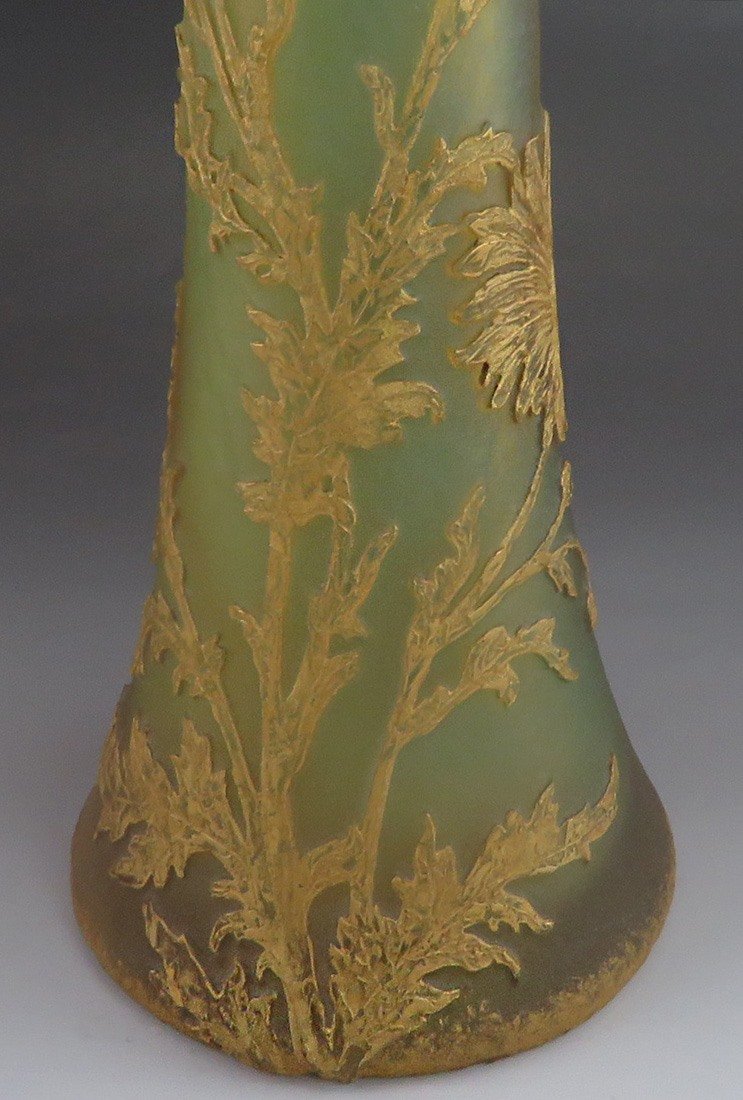 Antique Large Daum Nancy Cameo Art Glass Gilt Flower Vase