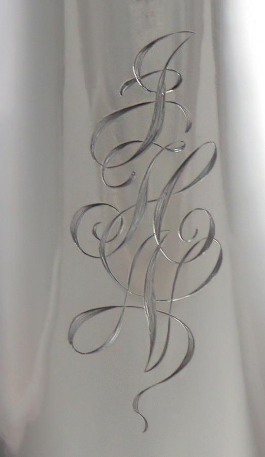 Antique Large Sterling Silver International Hand Engraved Trumpet Vase