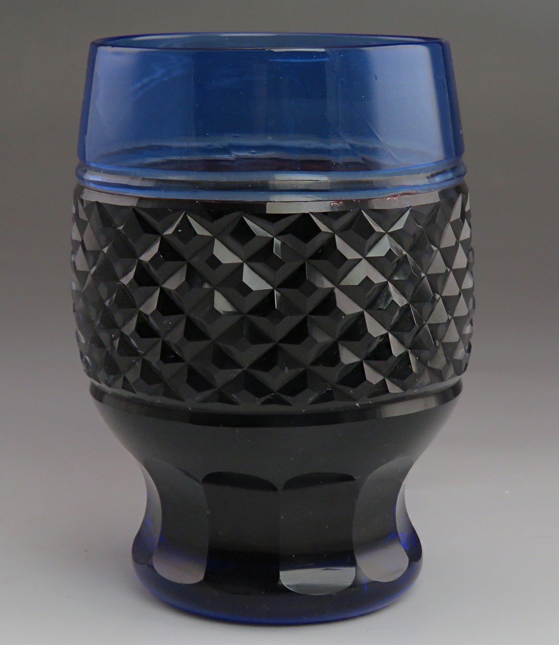 12 Antique Cobalt Blue Cut to Clear Diamond Pattern Tumblers/Glasses