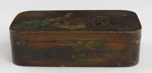 Fab mid 1800s Hand Painted European Snuffbox Picnic Scene