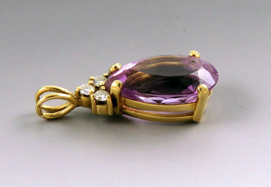 Vibrant 18k Yellow Gold ~5.3ct Amethyst Diamond Pendant