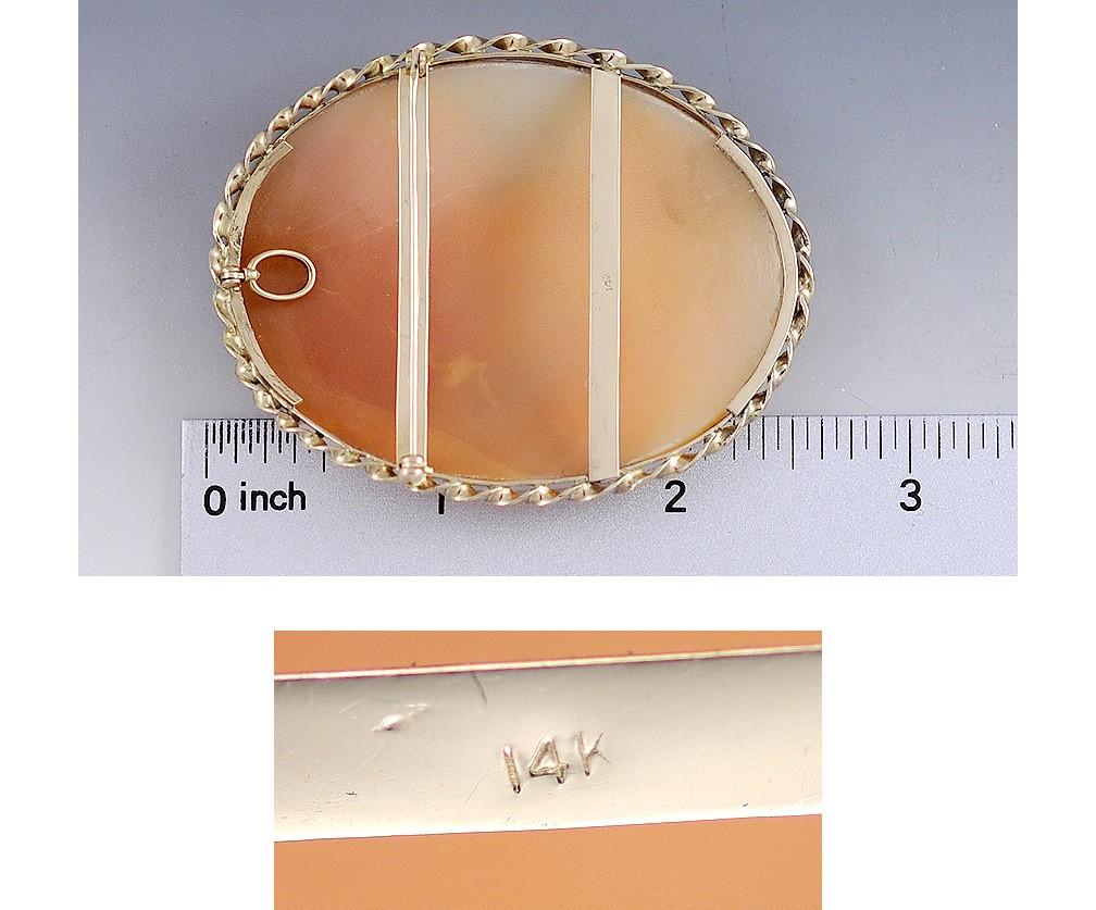 Fine Large Carved Cameo 14k Gold Rope Setting Pendant Pin Brooch