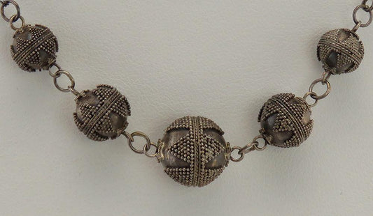 Unique Balinese Sterling Silver Graduated Beaded Chain Necklace