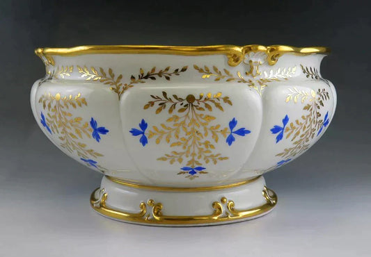 Antique c1845 KPM German Porcelain China Blue & Gold Serving Bowl