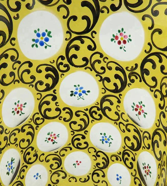 Early 1900s Czech Yellow Amber Cut to Clear Thousand Eye Handpainted Floral Vase
