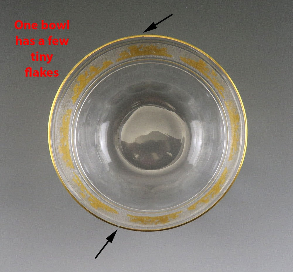 8 Val St Lambert Gold Danse de Flore Crystal Glass Dessert or Fruit Bowls 4 1/2"