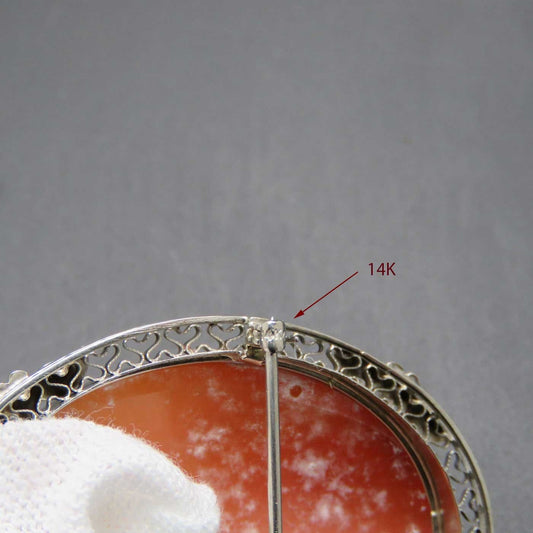 Classic American 14k White Gold Cameo Brooch / Pin / Pendant
