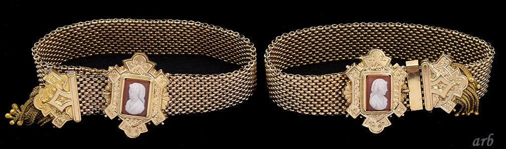 2 Breathtaking American Victorian Gold Plated Hand Engraved Adjustable Bracelets
