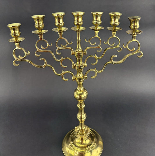 Huge Pair Brass 1800s Sabbath Candelabras 7 Lite