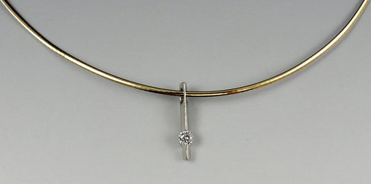 Italian Platinum 14K Gold & Modern VVS Diamond Choker Style Necklace w/ Pendant