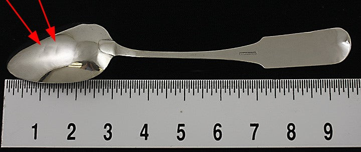 Antique 1820s American Coin Silver Fiddle Table Spoon Samuel Brown 9 3/4"