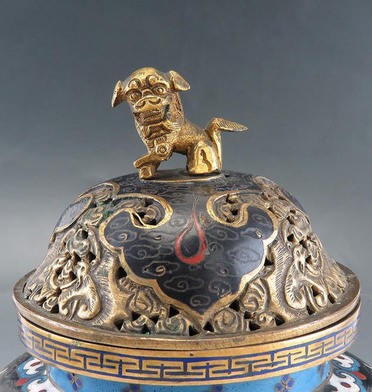 Superb c1860s Chinese/Japanese Cloisonne Dragon Lion Censer Potpourri Jar w Lid