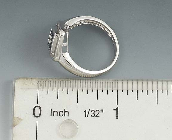 Striking Modern 14k White Gold Blue Sapphire & Diamond Ring Size 7