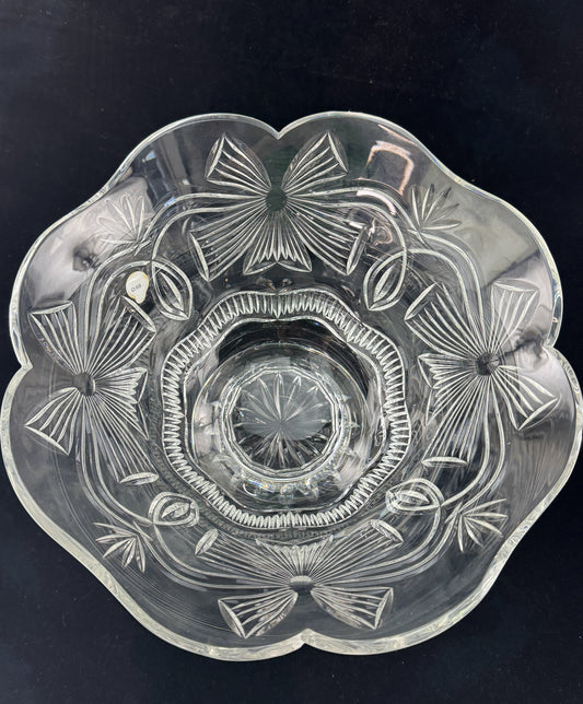 Limited Edition Waterford Cut Glass Crystal Holiday Ribbon Bow Footed Bowl
