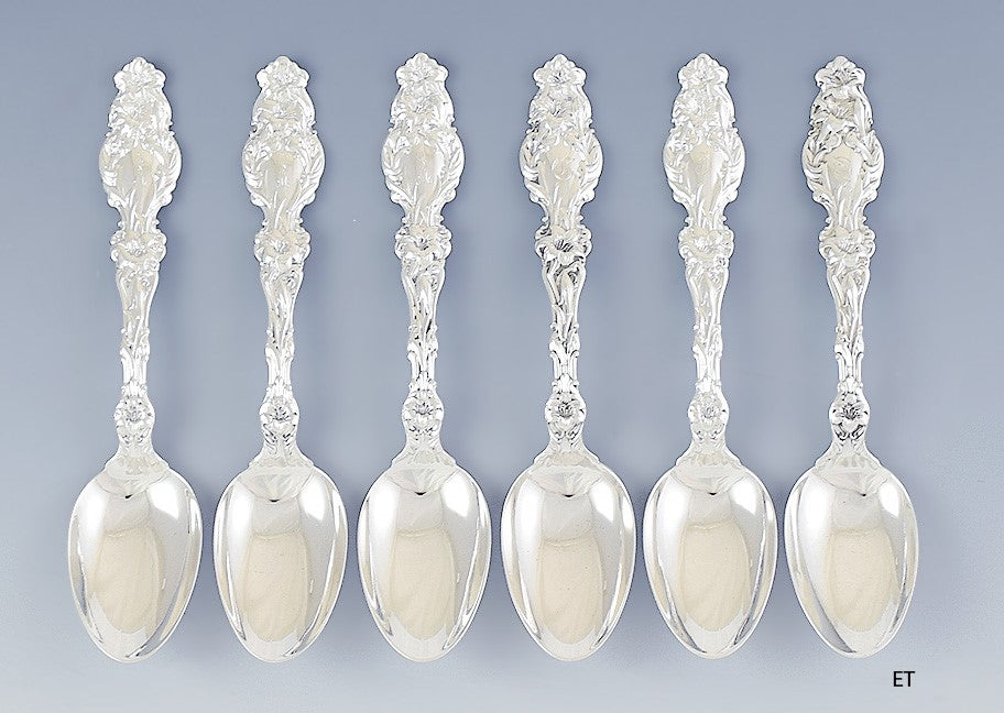Great set 6 Whiting Sterling Silver Lily Teaspoons