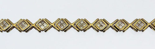Nice Modern 14k Gold & 2ct Diamond X And O Link Bracelet