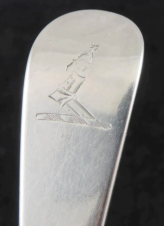 Antique 1793 English Sterling Silver Gravy/Sauce Ladle Horse Riding Spur Crest