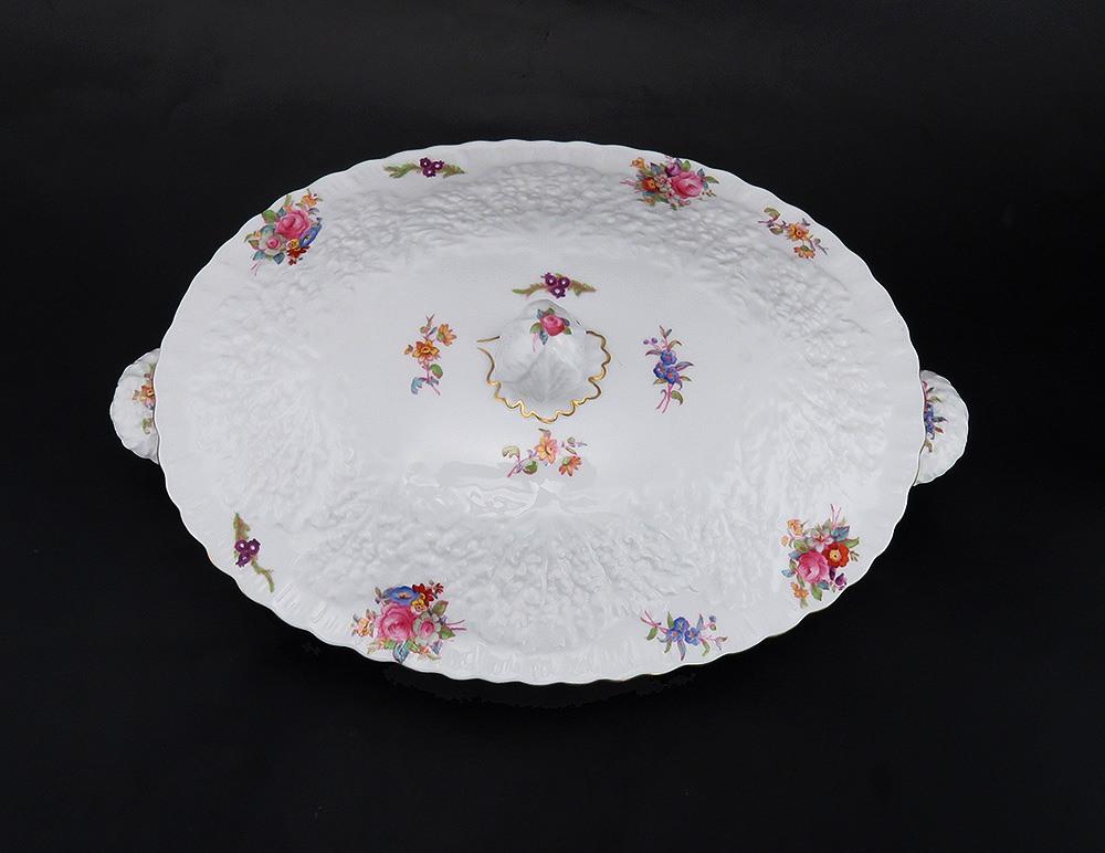 Rare Copeland Spode Dresden Rose Savoy English Porcelain Covered Entrée Dish