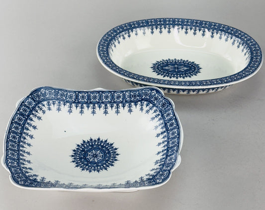 Antique 2 Royal Worcester Blue and White Serving Bowls from 1890
