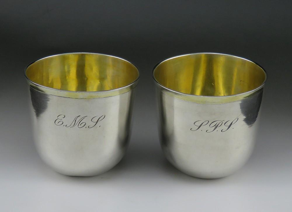 Superb Rare Pair c1760s German Silver Faustbecher Palm Cups Tumblers Dresden