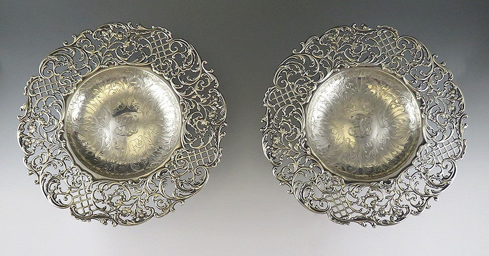 2 Antique Art Nouveau Victorian Sterling Silver Pedestal Dishes Compotes Tazzas