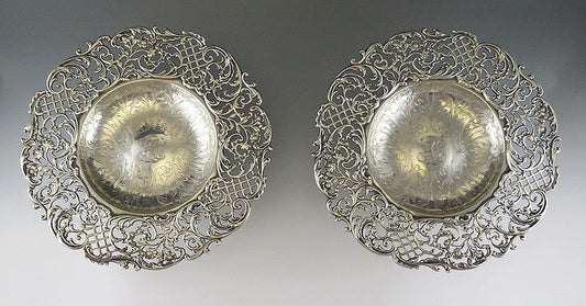 2 Antique Art Nouveau Victorian Sterling Silver Pedestal Dishes Compotes Tazzas