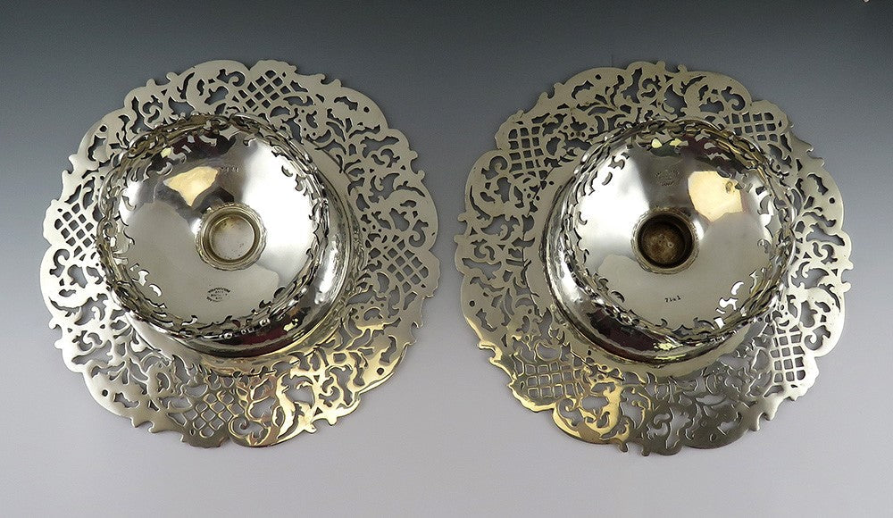 2 Antique Art Nouveau Victorian Sterling Silver Pedestal Dishes Compotes Tazzas