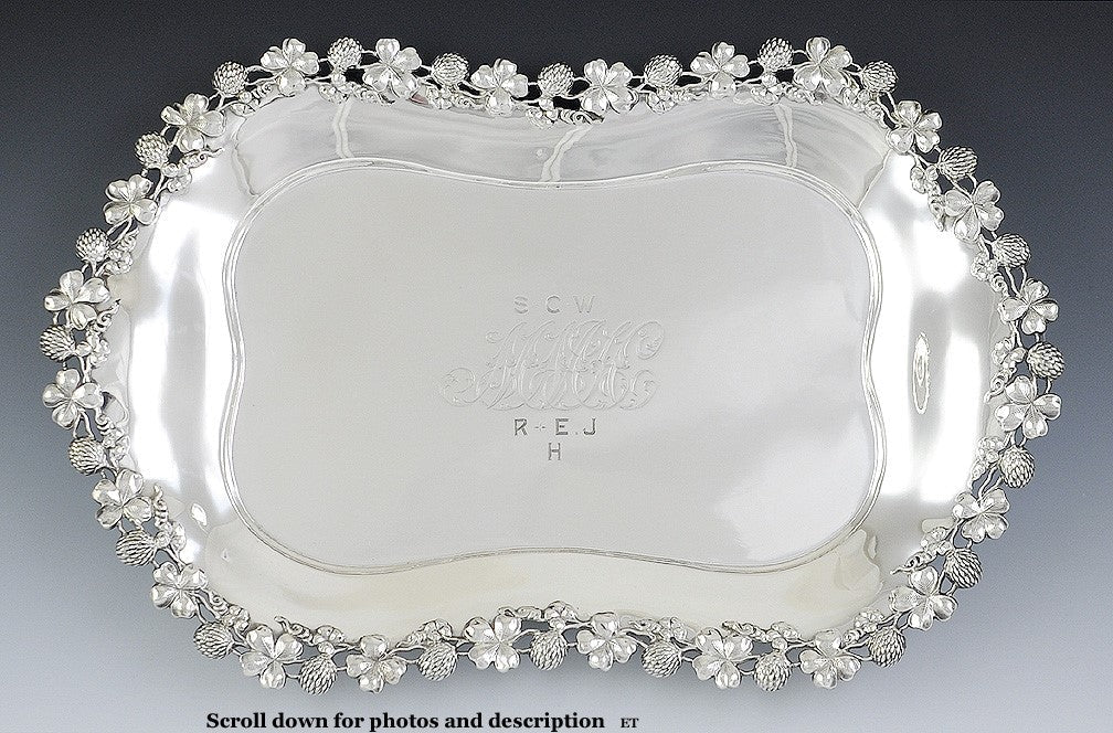 Antique c1890 Theodore Starr Sterling Silver Clover Serving Dish/Tray 14.5"