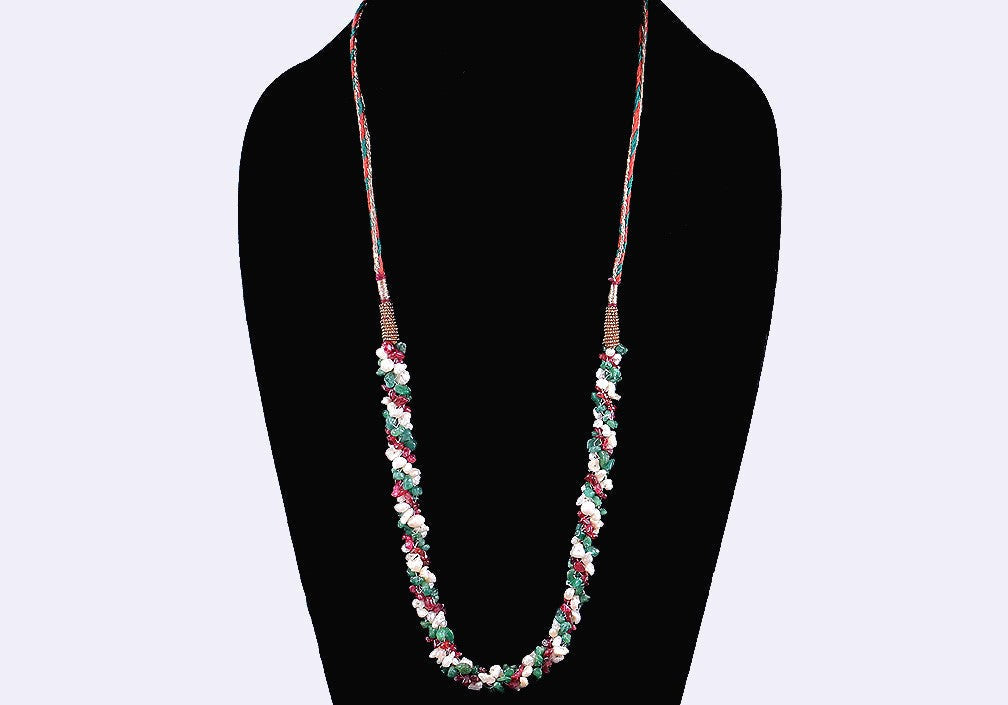 Luscious Vintage 1920s/30s Twisted Emerald/Ruby/Pearl Necklace Likely from India