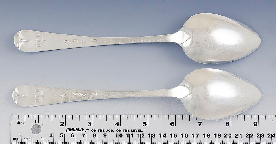 Fine c1790s Pair American Sterling Silver Serving Spoons by W.G. Forbes