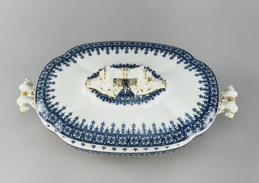Antique Royal Worcester Oval Covered Serving Bowl With Ram's Heads 1890