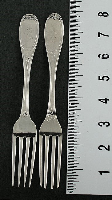 4 American Coin Silver Olive pattern Dinner Forks Mid 1800s