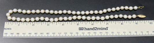 Vintage 6.8mm Pearl Necklace Individually Knotted 14K Yellow Gold Clasp