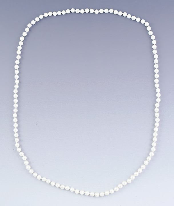 Lovely VTG Single Strand Hand Knotted ~6.5mm Pearl Necklace 34"