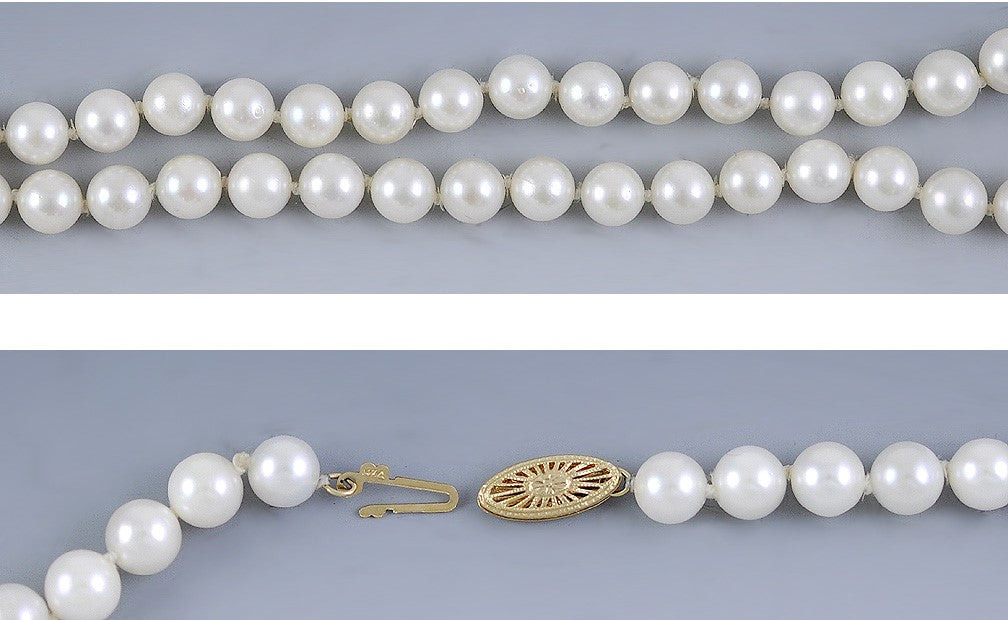 Fine Knotted Strand of Pearls Necklace w/14K Filigree Clasp