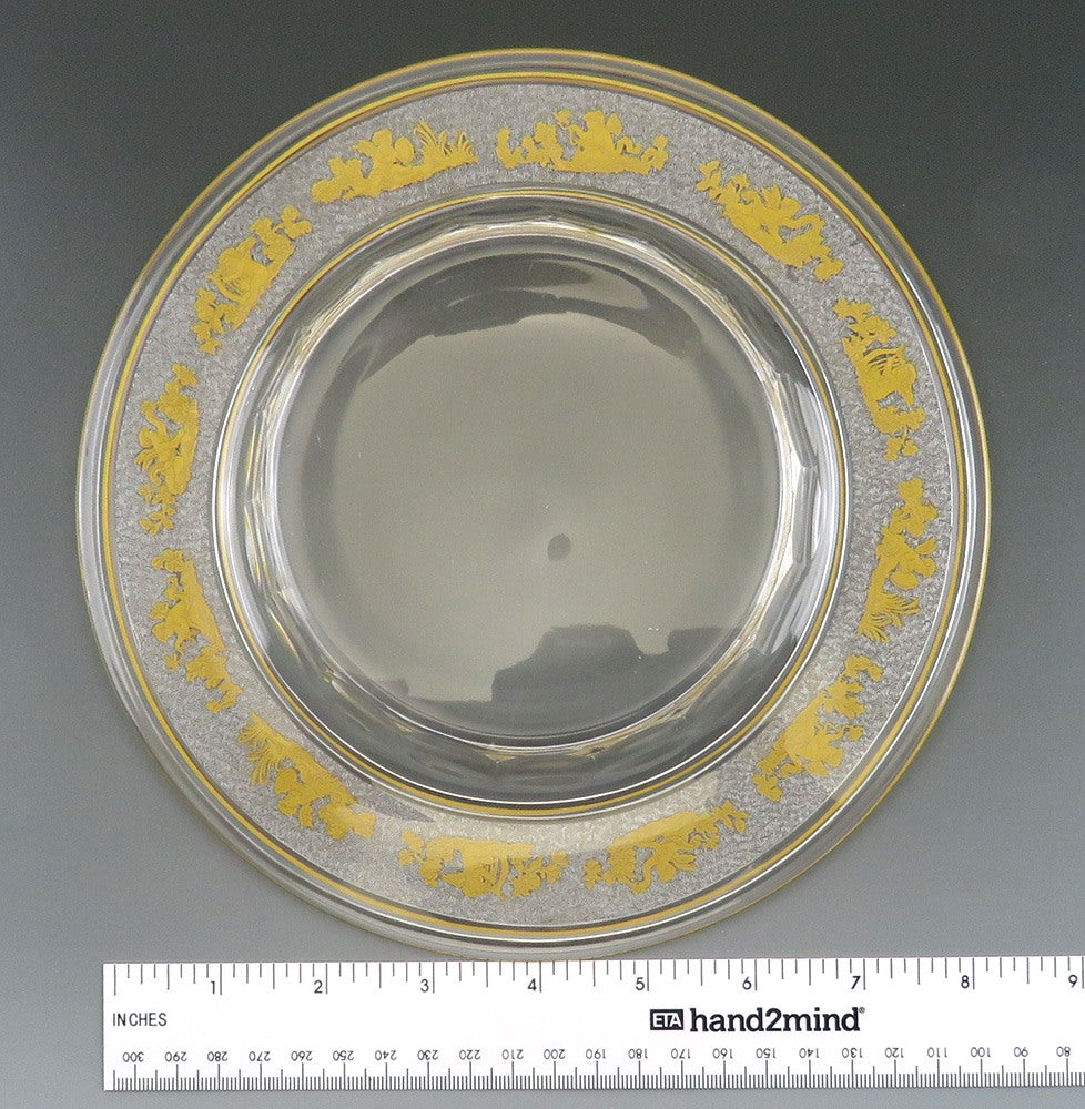 10 Val St Lambert Danse de Flore Gold Crystal Glass Dinner Plates 8 5/8"