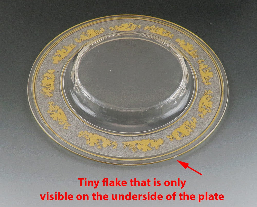 10 Val St Lambert Danse de Flore Gold Crystal Glass Dinner Plates 8 5/8"