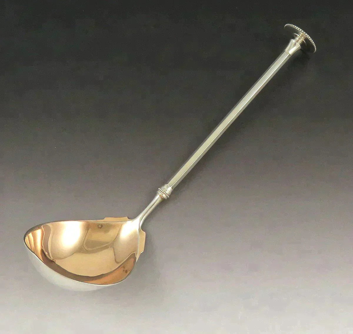 1860s Antique American Aesthetic Movement Coin Silver Seal Top Gravy/Sauce Ladle