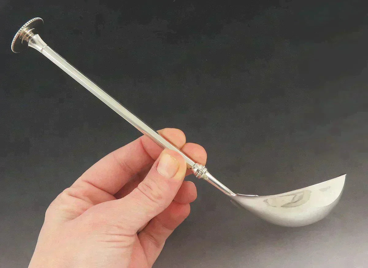 1860s Antique American Aesthetic Movement Coin Silver Seal Top Gravy/Sauce Ladle